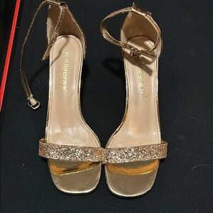 Allegra K Women's Sparkling Gold Heels